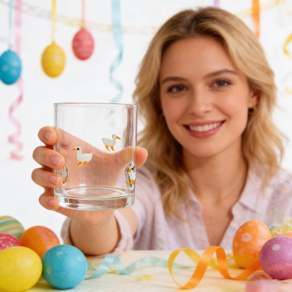 Sulaicai Easter Goose Charm Drinking Glasses, 12 oz Aesthetic Glass Juice Cocktail Wine Coffee Drinking Cup for Party Supplies