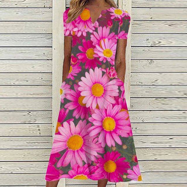 Robe d'Été pour Femmes 2024 Grande Taille Manches Courtes Col en V Imprimée Robe Ample en Liquidation à Moins de 10!