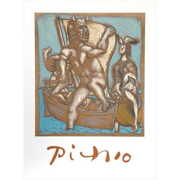Pablo Picasso  Femme et Minotaure- Lithograph on Paper - Brown- Blue- Yellow- White
