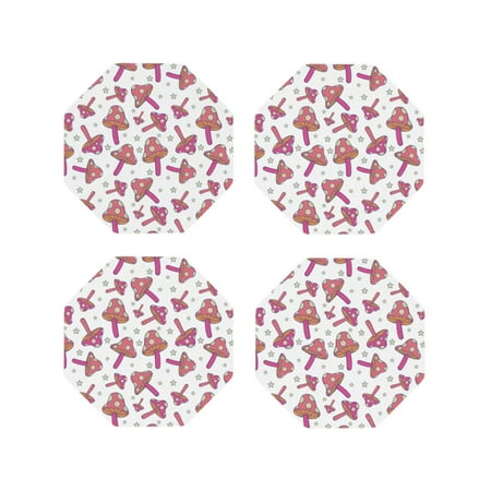 

Fuzoiu Purple Mushroom Print Leather Coasters Set Drink Coasters Set of 4 for Tabletop Protection Durable PVC Coasters Home Décor and Housewarming Gift-Octagon