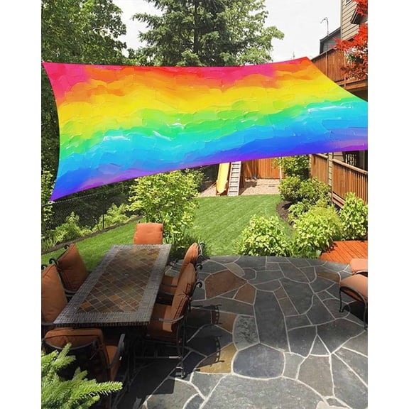 Outdoor Sun Shade Sail 12'x16', Rainbow Oil Painting Patio Beach Shade Canopy Cloth Waterproof, Watercolor Colorful Abstract Art TearResistant & UV Protection Sun Sail for Backyard Garden Deck