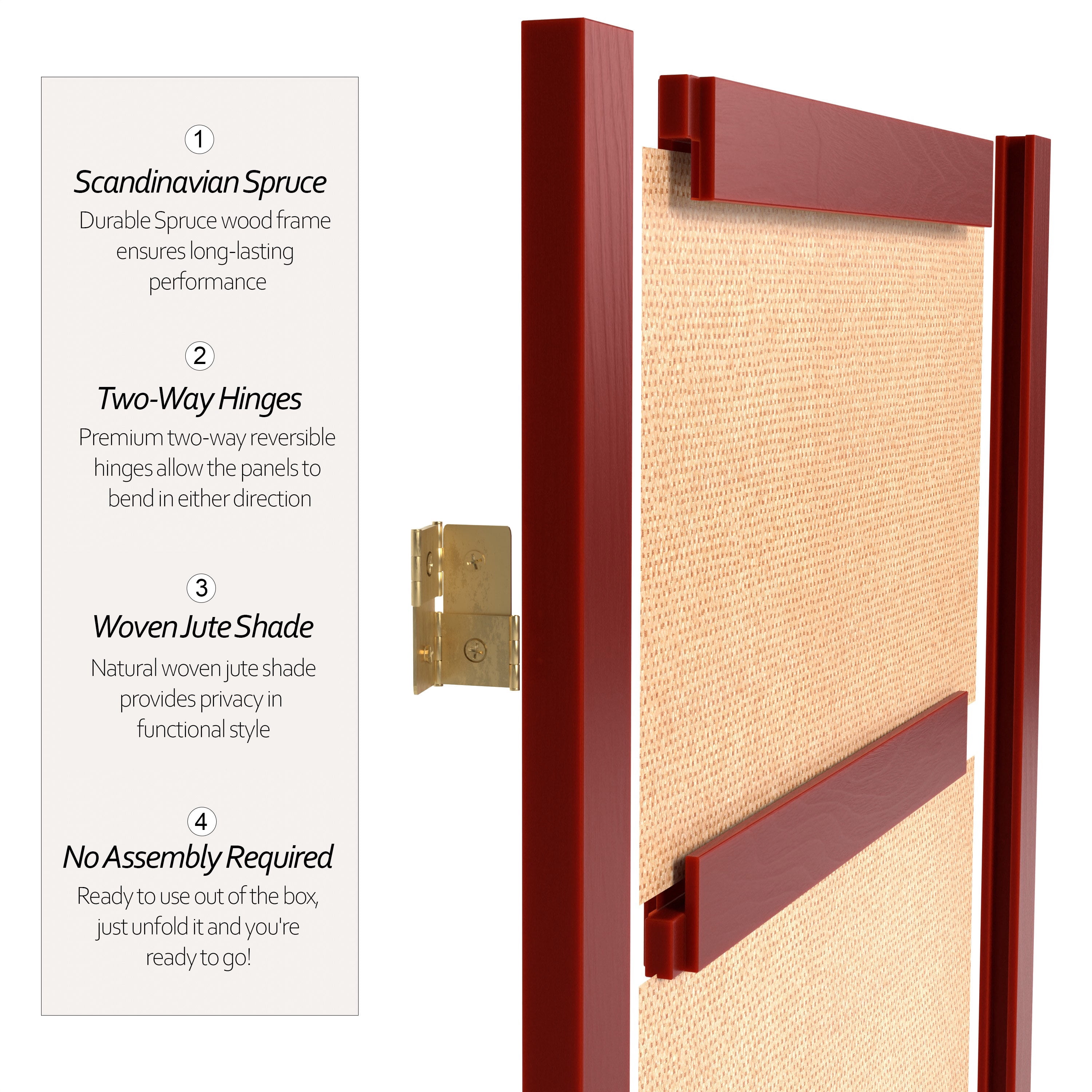 6 ft. Tall Jute Shoji Screen - 3 Panel - Rosewood