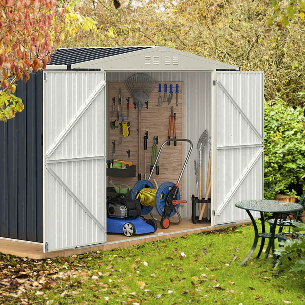 Spaco 7.5 x 6.3 FT Metal Outdoor Storage Shed with Lockable Door, Rustproof Storage Shed with Stable Construction for Outdoor as Backyard, Garden, Patio, Lawn, Gray
