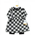 thumbnail image 2 of Hudson Baby Toddler Girl Quilted Cotton Dress and Leggings, Black Gold Plaid, 2 Toddler, 2 of 4