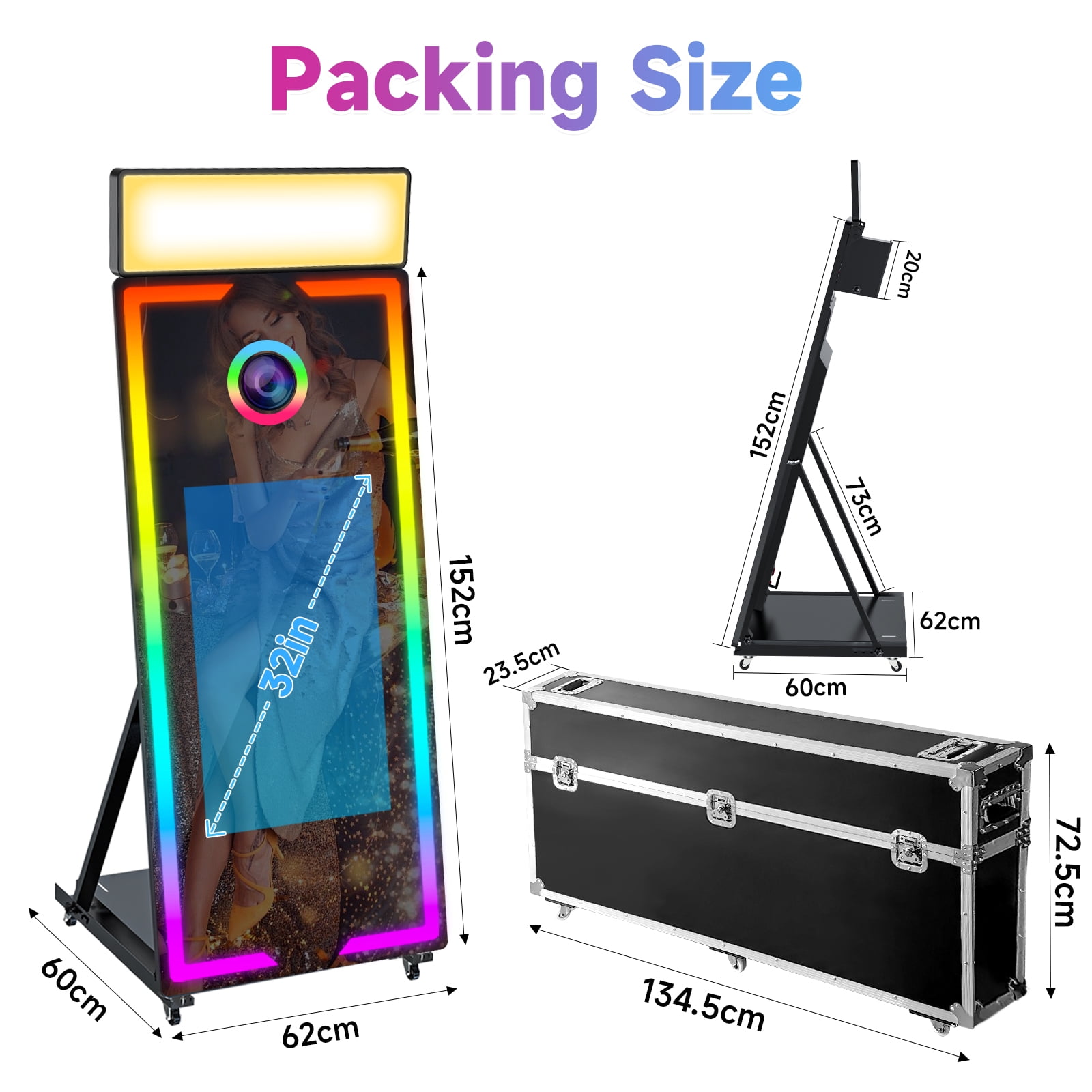 Magic Mirror Photo Booth, 65'' Mirror Photo Booth, 32'' Touch Screen, Mirror PhotoBooth with Built-in Mini PC with Instant Print and Sharing for Event Party Wedding Rental (White, 32")