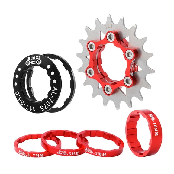 18T Single Cassette Set Aluminum Alloy Sprocket Adapter, Freewheel Component, Hub Refit Parts - Red