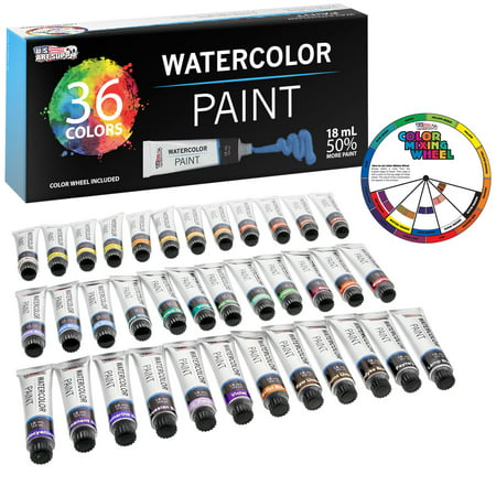 U.S. Art Supply 18ml Large Tube Premium Vivid Watercolor Artist Paint Set (36-Colors) Includes Bonus Color Mixing