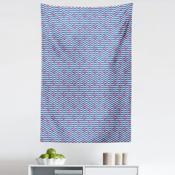 Anchor Tapestry, Geometric Nautical Design with Zigzag Wavy Backdrop Travel Coastal, Fabric Wall Hanging Decor for Bedroom Living Room Dorm, 5 Sizes, Violet Blue Dark Coral, by Ambesonne