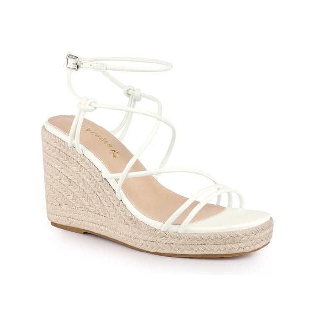 BLISSFUL STEP Sandales Compensées à Brides pour Femmes Espadrilles à Talon Compensé Blanc 6
