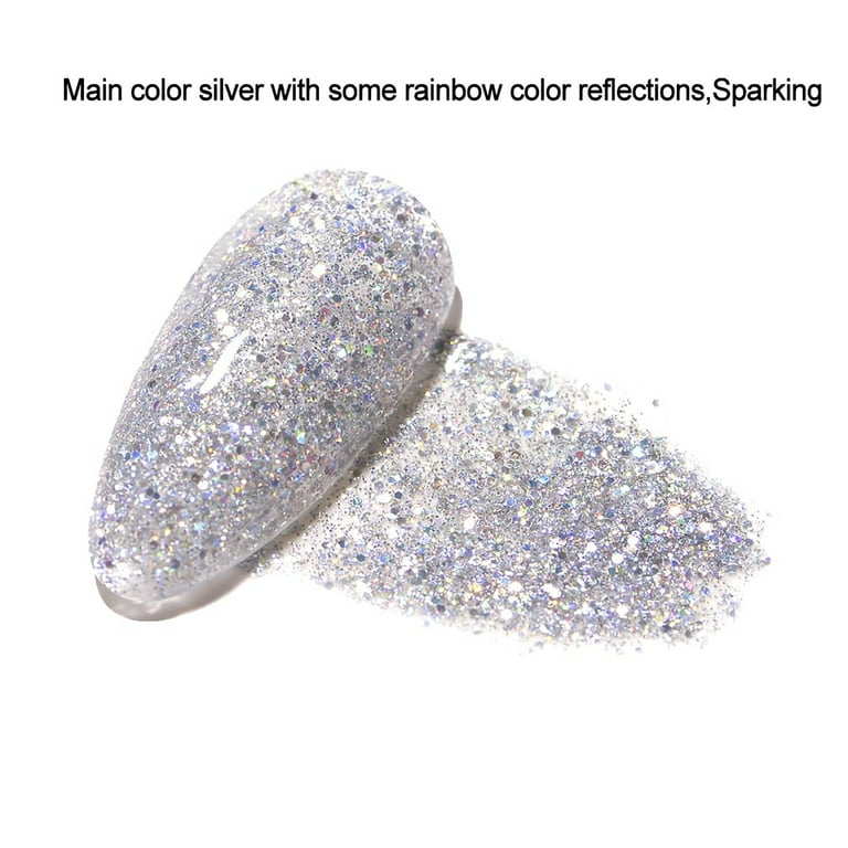 SUPWEE 10ml Reflective Glitter Gel Nail Polish Sparkling Diamond Nail  Polish Gel Silver Nail Polish Soak Off UV Gel