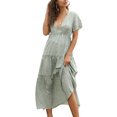 thumbnail image 1 of SAYOO Vestido Bohemio de Verano para Mujer, Falda Suelta de Manga Corta con Cuello en V Profundo Floral Completo con Hendidura en el Dobladillo para niñas, 3 Colores SAYOO  Moda, 1 of 9