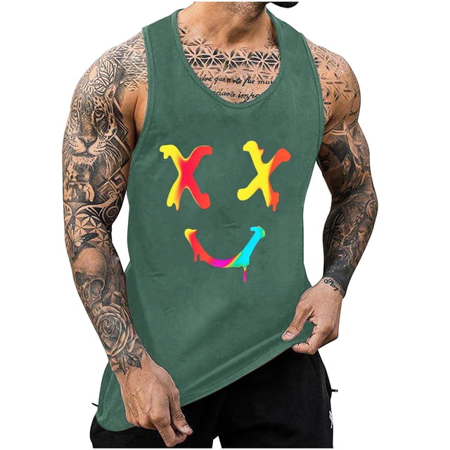 Camisetas de Tanque de los Hombres Tanque de los Hombres Incolor Gradiente de Impresión Cuello Redondo Correa Delgada Fuga Atrás Regular Casual Deportes Blusas de Tanque