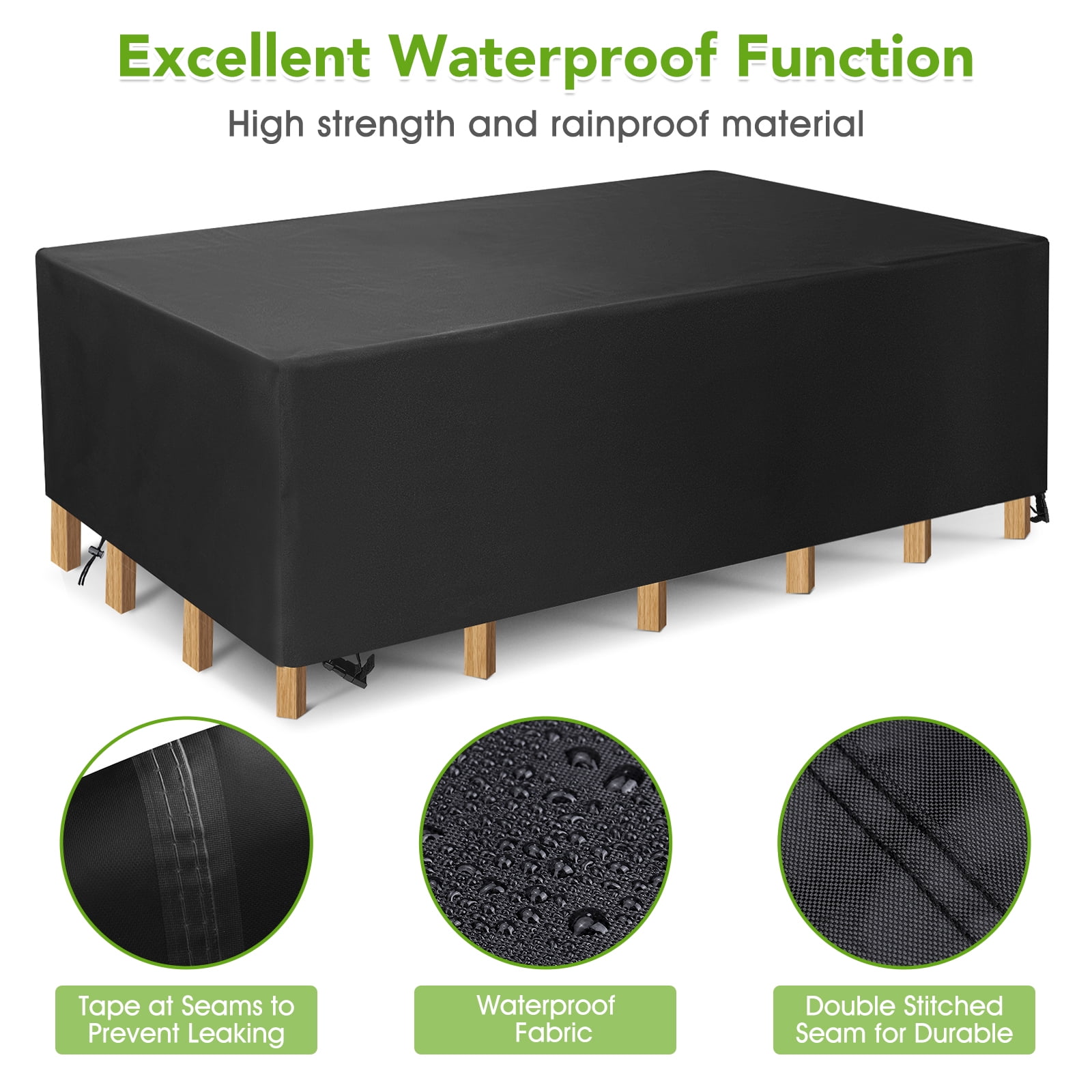 GARPROVM 124" x 63" x 29" Black Patio Furniture Set Cover, Waterproof