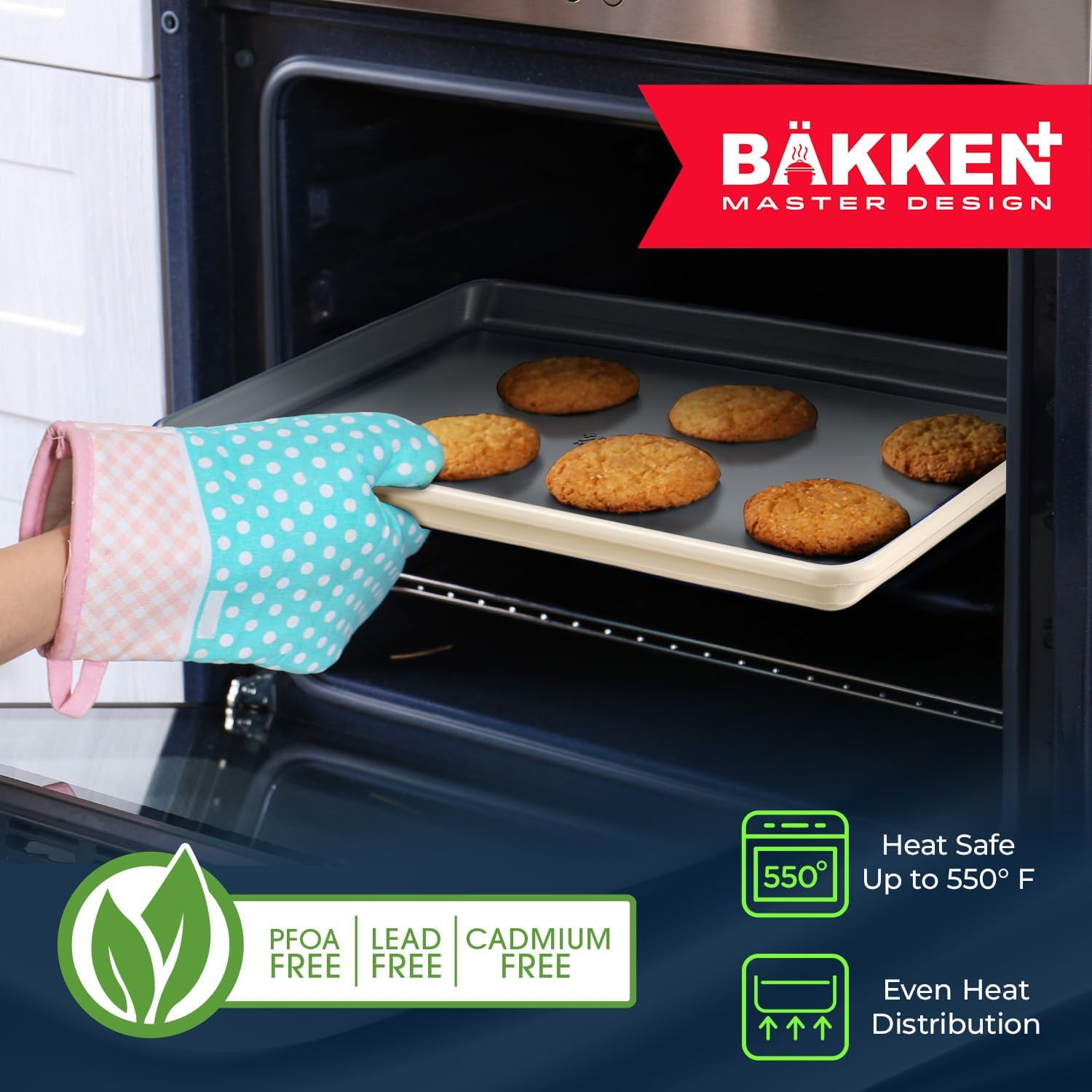Bakken 6-Cup Cake and Muffin Pan, Aluminized Steel with Ceramic Non-Stick Coating, Non-Toxic, Heavy-Duty Bakeware, Even Heat Distribution, 10.8 x 8.8 Inches - Gold