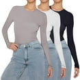 thumbnail image 2 of Comdrip Womens Tops, 3 Pack Womens Cute Basic Slim Fitted Tops Business Work Tee Fall Fashion Outfits 2025 Clothes Going Out Tops for Women P M, 2 of 4