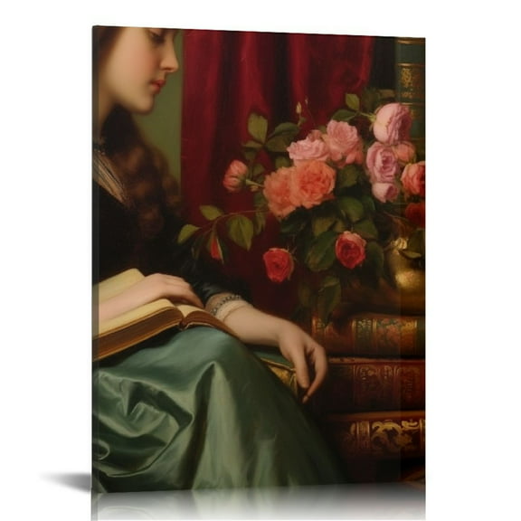 JRXY Vintage Art Portrait Maximalist Decor with Baroque Rococo Canvas Wall Art Print Eclectic Room Decor Oil Painting Renaissance Traditional for Living Room, Office, Bedroom - 16x20 inch 12x16 in