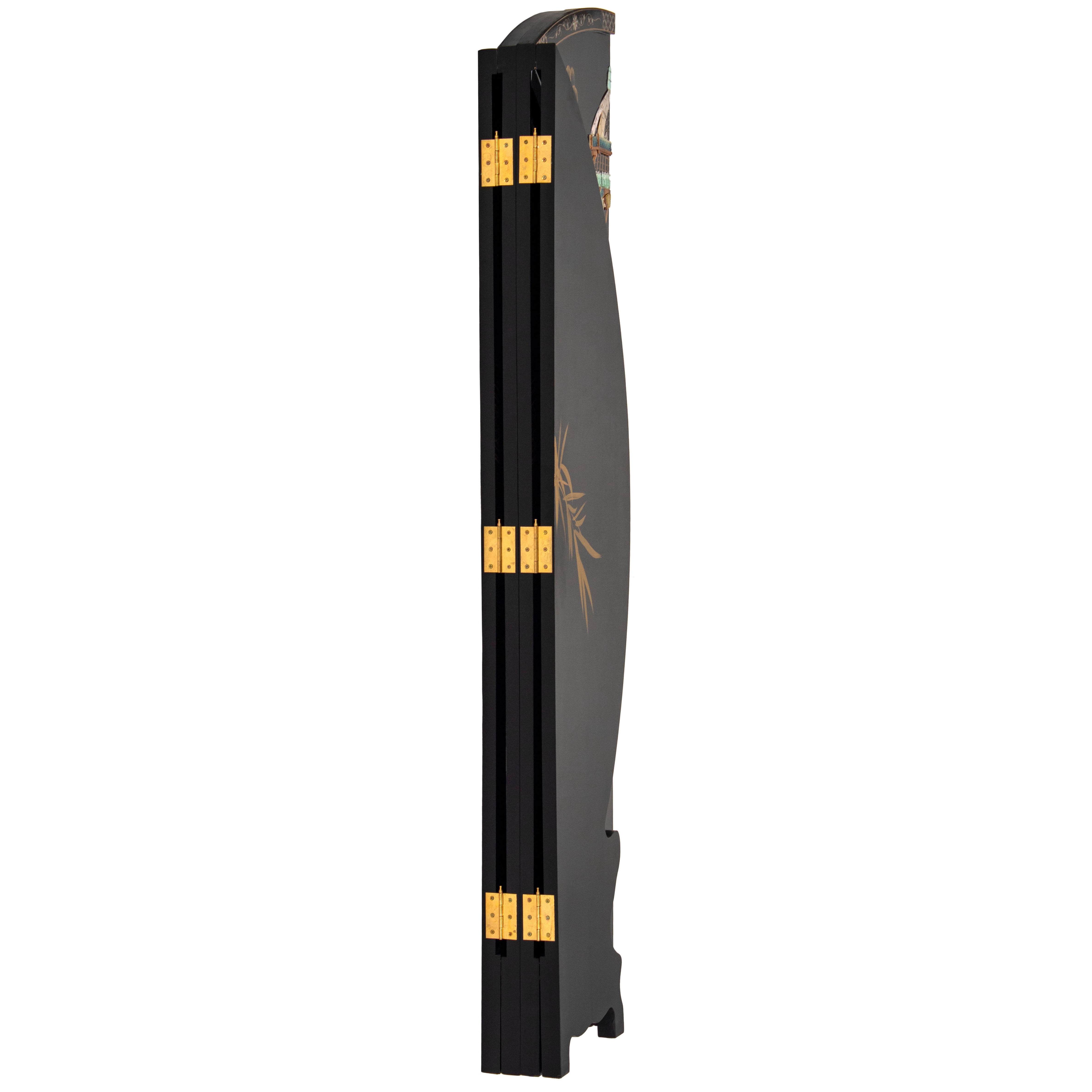 Oriental Furniture 6 ft. Tall Black Lacquer Round Room Divider - Royal Ladies