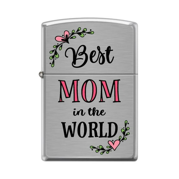 Zippo Lighter - Personalized Custom Message Engraved on Backside for Best Mom in The World Brushed Chrome #Z5191
