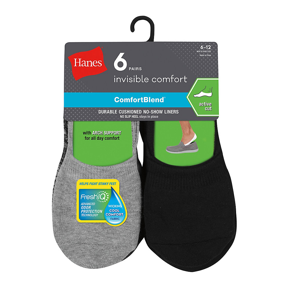 Hanes Hanes Men's ComfortBlend® Cushioned NoShow Liner Socks Active Cut 6Pack IC26