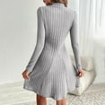 thumbnail image 4 of Women's Ribbed Knit Mini Dress - Basic Slim Fitted Mock Neck Long Sleeve A-Line Short Sweater Dresses, 4 of 9