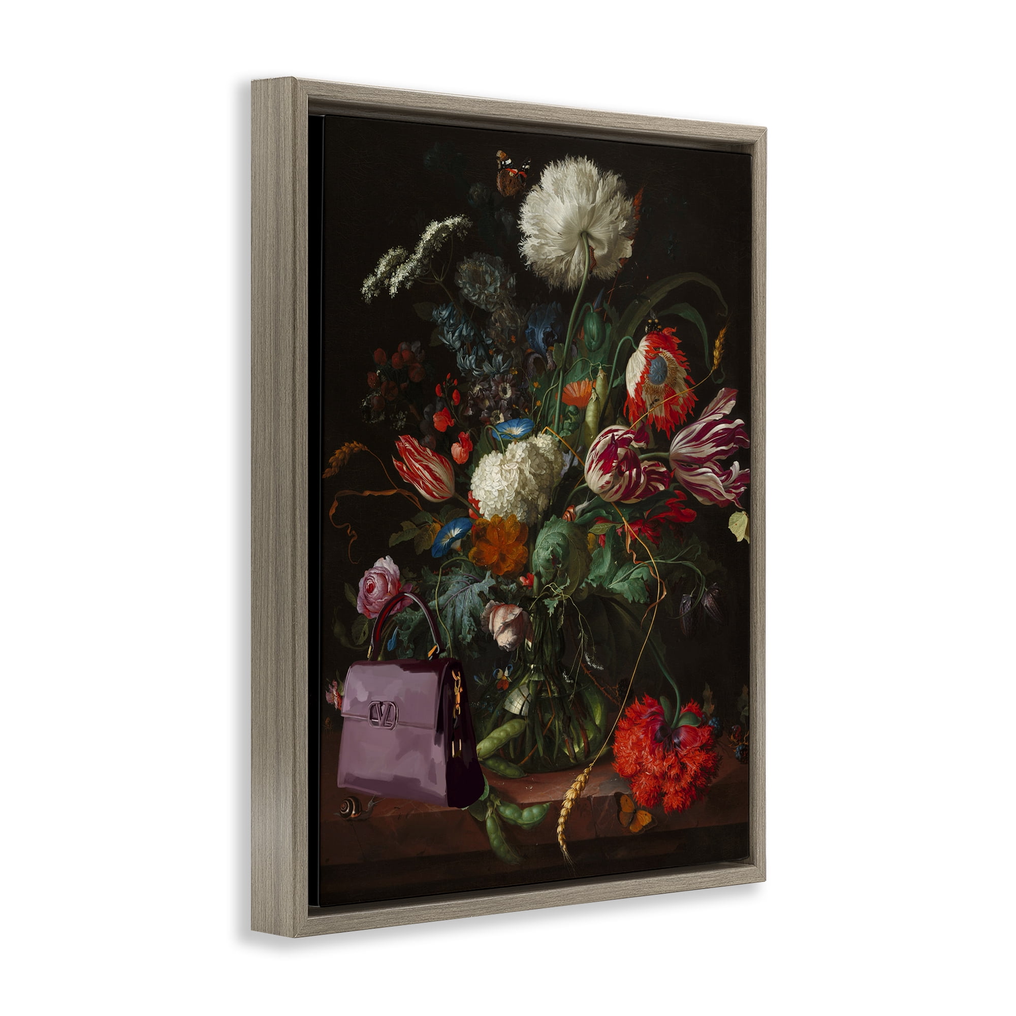 Stupell Industries Glam Vintage Bouquet Botanical & Floral Painting Brown Floater Framed Art Print Wall Art, 25 x 31