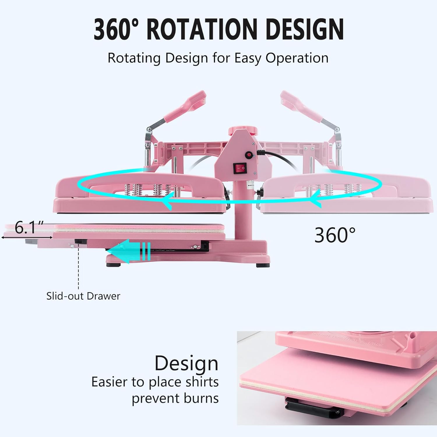 SHZOND 8 in 1 Heat Press Machine, Multifunction 15x15 inch Heat Press Transfer Machine, 360-Degree Swing Away Sublimation Machine for T-Shirt Hat Cap Mug Plate（Pink）