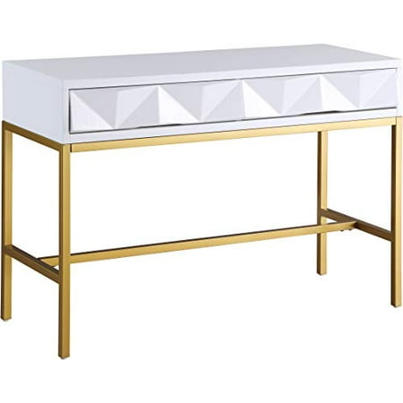 Meridian Furniture Pandora Collection Modern Contemporary Rich White Lacquer Console Table With Sy Gold Iron Base 43 5 W X 18 D 31 H Canada Meridian Furniture Pandora Collection, Contemporary White Lacquer Console Table