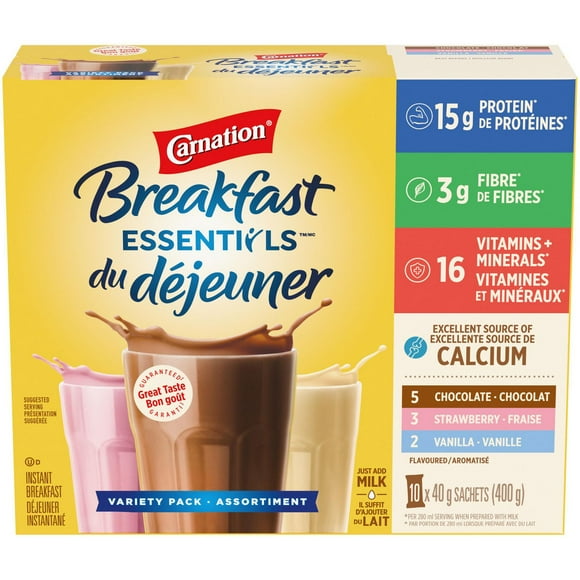 CARNATION BREAKFAST ESSENTIALS Instant Powder Drink Mix Variety Pack 10 x 40g