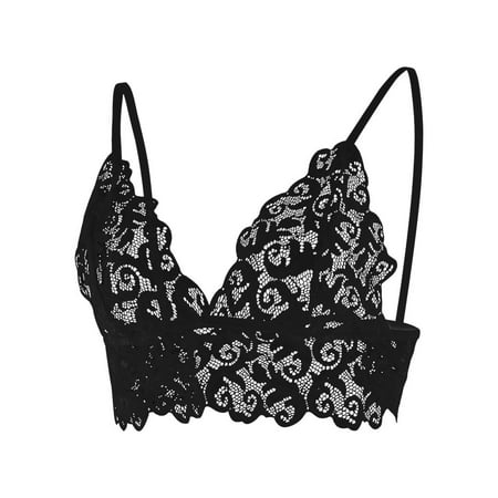 

DNDKILG V Neck Lace Bralettes for Women Unppaded Bandeau Cami Strap Bra Black M