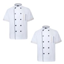 Toptie 2 Pack Unisex Short Sleeve Chef Coat Jacket, White