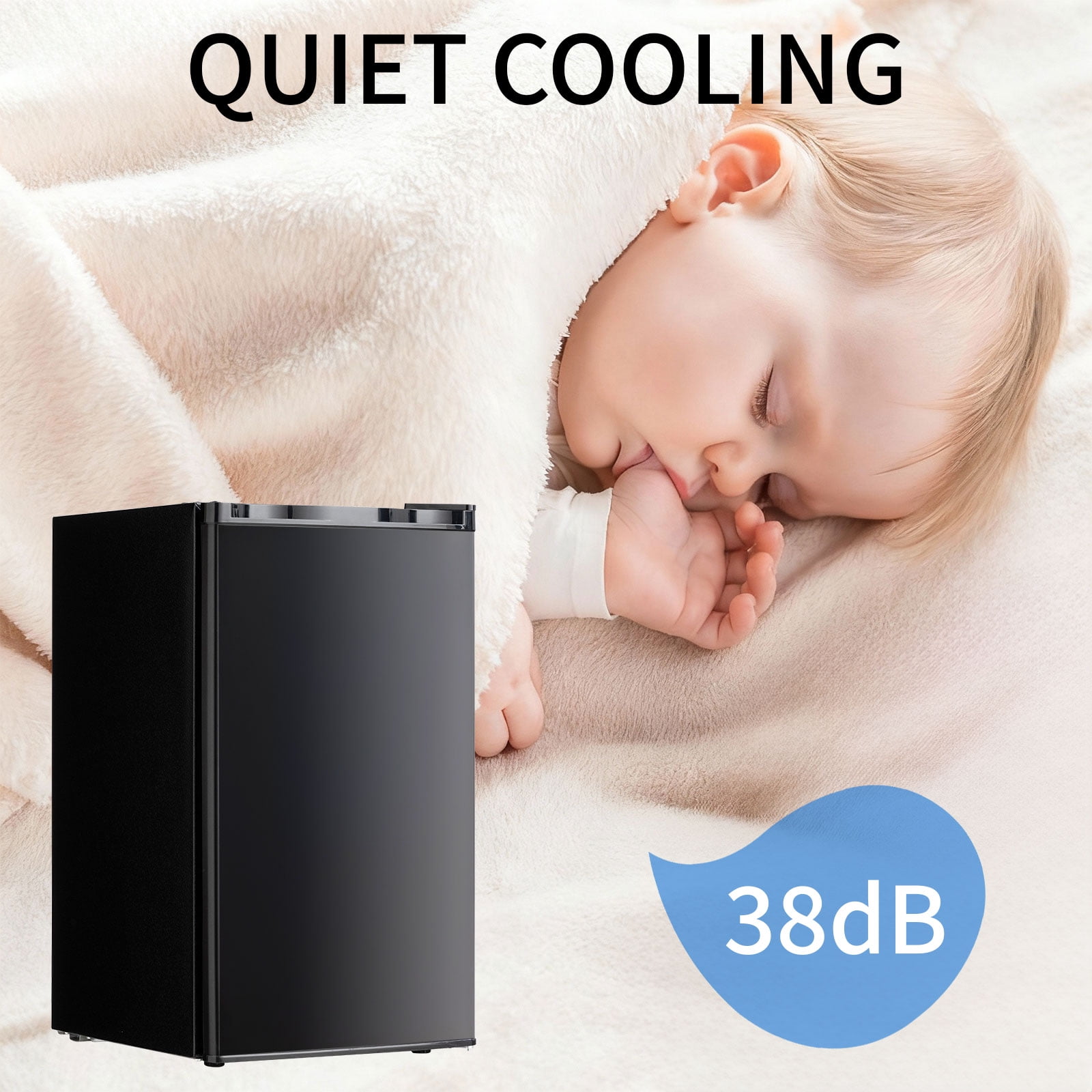 Dimedeal 3.2 Cu.Ft Mini Fridge for Bedroom, Small Refrigerator with Freezer for Dorm Office, Compact Single Door Adjustable Thermostat Low Noise,Black