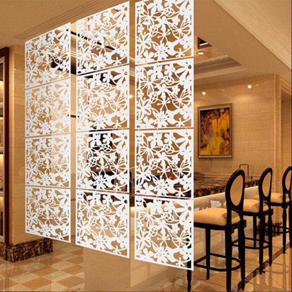 Butterfly Hanging Screen Room Divider Partition White Black Red , White 4PCS, 40x40x0.8cm