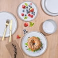 thumbnail image 5 of Stoneware Dinnerware Sets for 4, 12 Pieces Reactive Glaze Plates and Bowls Sets, Elegant Dishes with Rustic Terracotta Base, Dishwasher & Microwave , Scratch Resistant, Glacier White, 5 of 5
