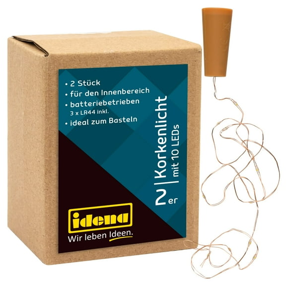 Idena LED Micro Fairy Lights with Corks, Plastic Copper, Warm White 2-Set