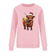 thumbnail image 6 of SYMOID Womens Pink Highland Cow Holiday Sweatshirt - Oversized Loose Fit Long Sleeve 100% Polyester Machine Washable Santa Hat Christmas Graphic,Size XL, 6 of 6