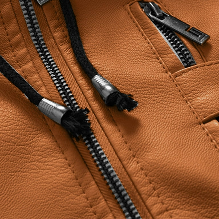 APEXFWDT Men's Faux Leather Jacket Hoodie Vintage Fleece Lined