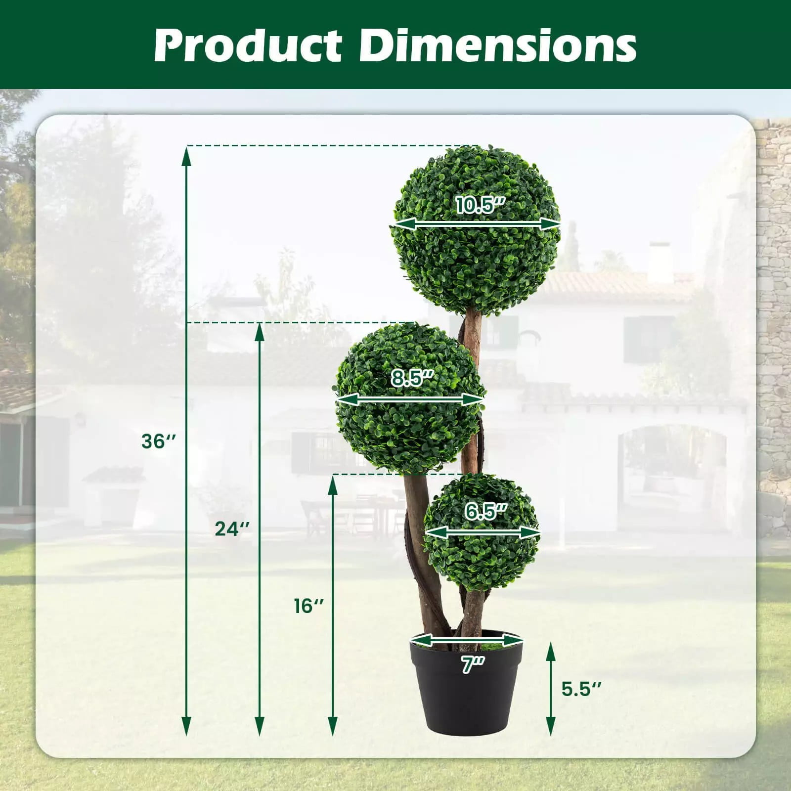 Harmijoy Artificial Boxwood Topiary Tree, 36" Faux Potted Plant w/3 Topiary Balls, Solid Wood Trunks, Mimic Rattans & Moss, Premium PE Leaves