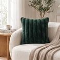 thumbnail image 4 of Dark Green Striped Plush Pillow Cover, 17.7 In Soft Faux Rabbit Fur Style Cushion Case for Sofa Couch Bed Bedroom Living Room Home Decor, 4 of 6