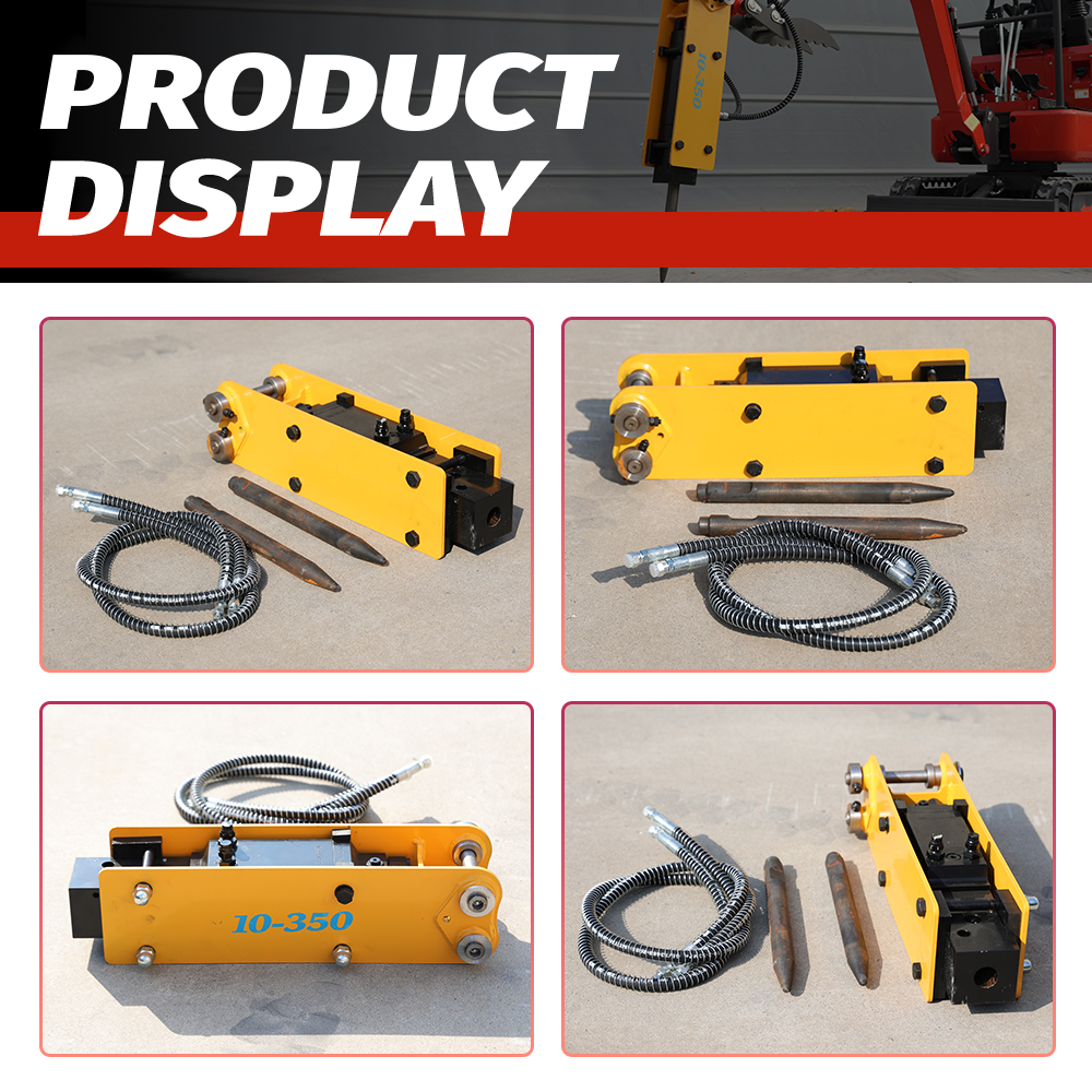 HUAYEE Mini Excavator Hydraulic Breaker with Pins, Hydraulic Hoses & Chisels Heavy-Duty Attachment for Digger. USA Stock, 90MM/3.54in Span, 25MM/0.98in Hole Diameter, 90MM/3.54in Central Wheelbase