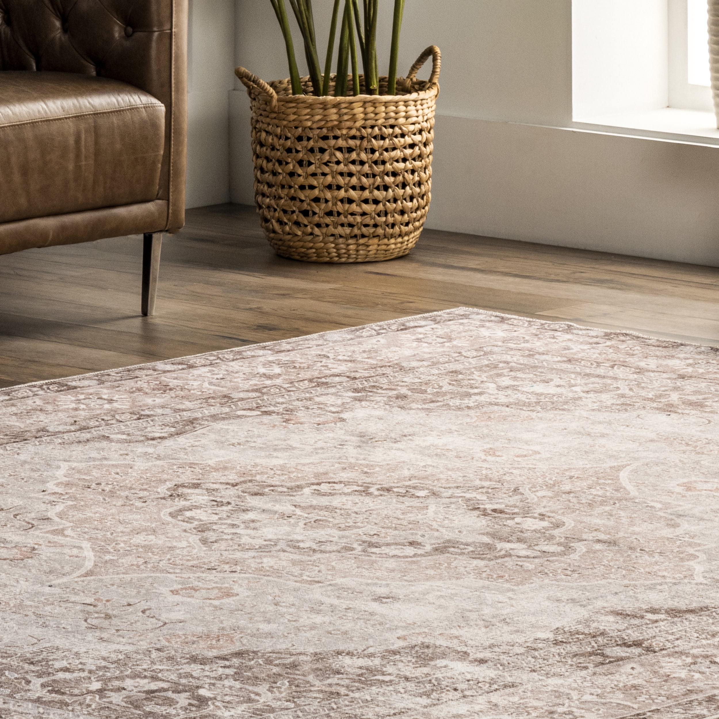 nuLOOM Elsa Floral Blossom Machine Washable Area Rug, 8' x 10', Taupe