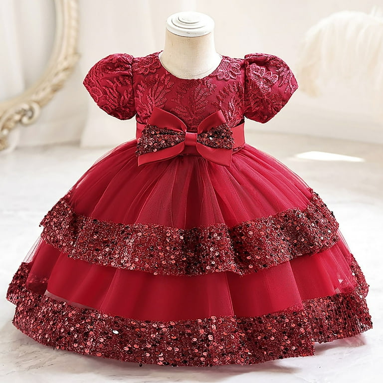 Gvdentm Girls Easter Dress Girl Vintage Lace Pom Pom Trim Birthday Party Dress Red,4-5 Years, Girl's Gvdentm Girls Easter Dress Girl Vintage Lace Pom Pom Trim Birthday Party Dress Red,4-5 Years, Girl's