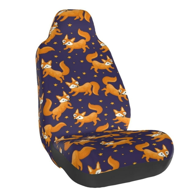 Wukai Stars and Fox Cute Full Set Car Seat Covers with Soft Padding Universal Auto Front Seats Protector and Cushion Mat
