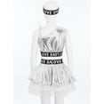 thumbnail image 5 of TTAO Kids Girls Disco Hip Hop Jazz Latin Street Dance Outfits Sequins Metallic Vest and Mesh Tutu Skirt Hairband Set Silver 7-8, 5 of 7