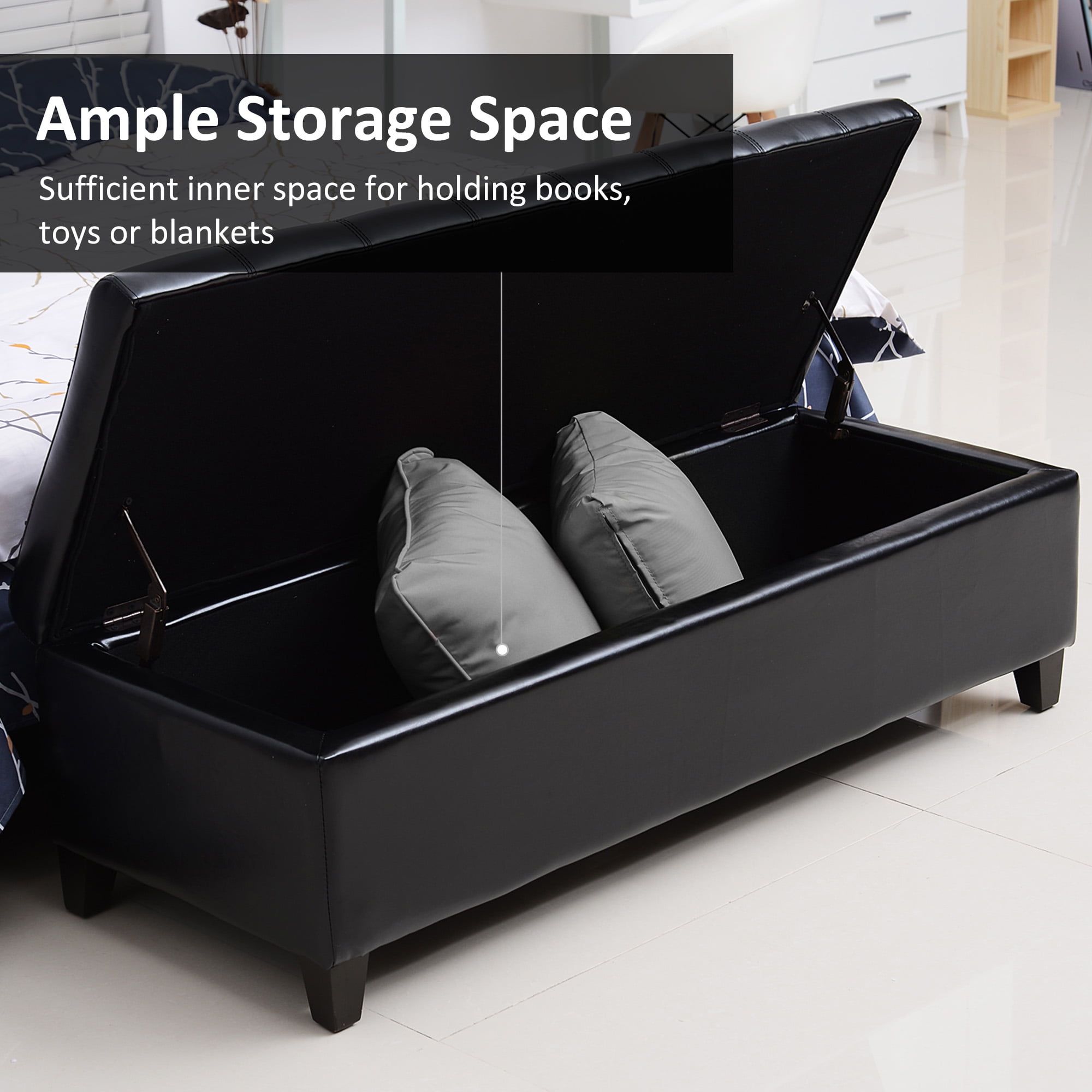 HOMCOM 51" Ottoman Storage Bench, Faux Leather Storage Chest with Lift Top