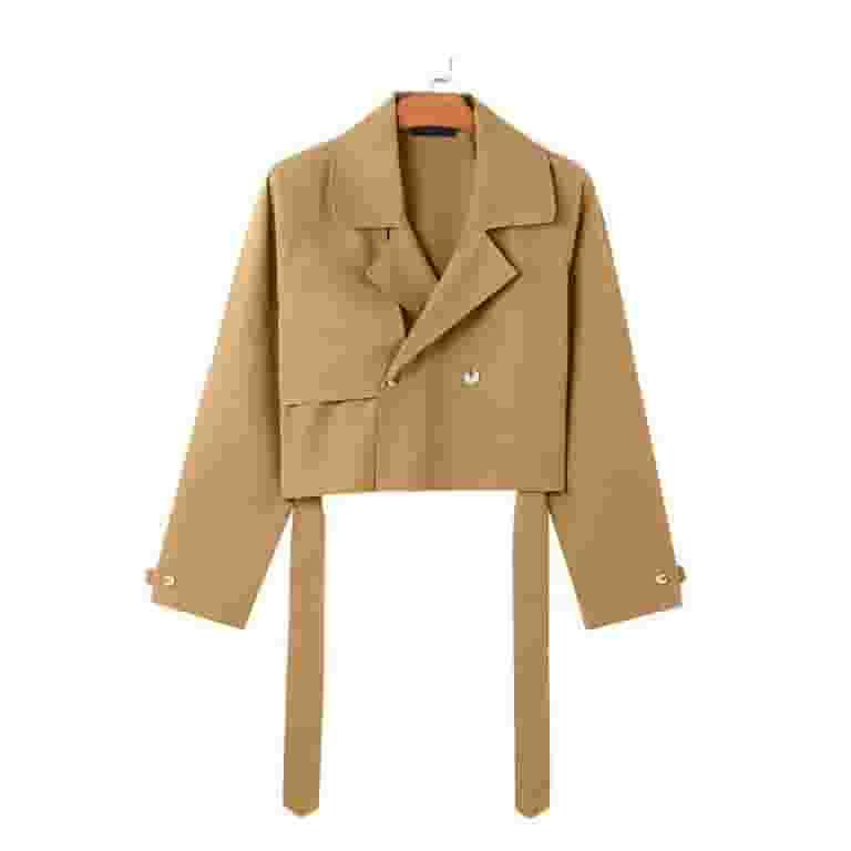 福袋 セール HOOMEUMY Men's Cropped Jacket Button Down Belted Long Sleeve Clothing