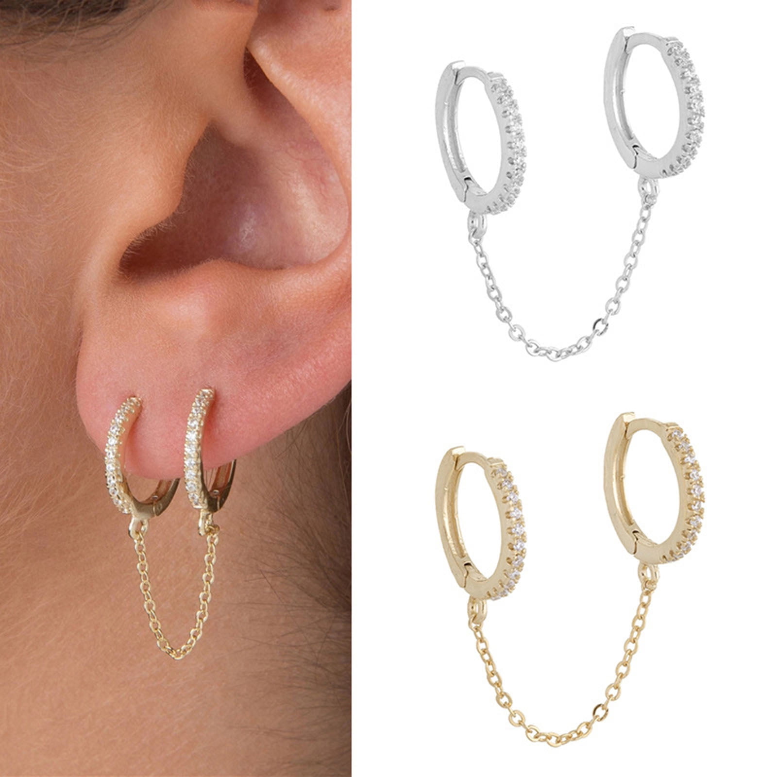 1pc Dual Clicker Hoop Earing Long Chain Ear Piercing Tassel Circle Ear Cuff Double  Huggie Earrings For Women Men Brincos Jewelry - Piercing Jewelry -  AliExpress