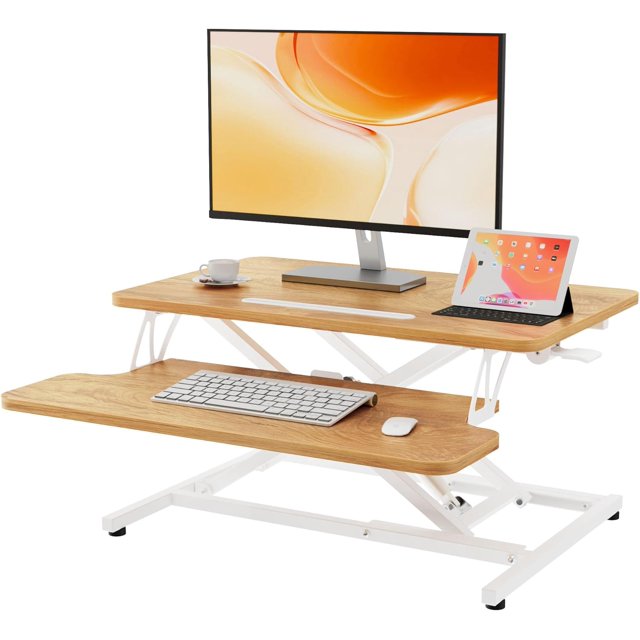 Standing Desk Wide Height Adjustable Quick Sit Stand Computer Desk Converter for Home Office Workstation ( Frame + Desktop)
