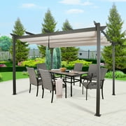 Ulax Furniture Outdoor 10'L x13'W Aluminum Pergola with Retractable Canopy, Beige