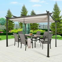 Ulax Furniture Outdoor 10'L x13'W Aluminum Pergola with Retractable Canopy, Beige