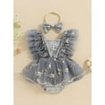 thumbnail image 2 of Suealasg Baby Girl Birthday Outfit Fly Sleeve Square-Neck Floral Embroidery Tulle Romper Dress with Bow Headband Summer Photoshoot Dress Clothes, 2 of 9